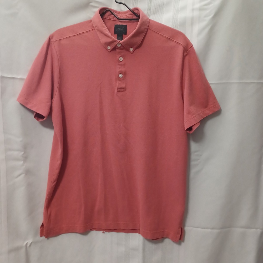 14th & Union Mens Coral Pink Short Sleeve Button Down Collar Polo Shirt Large